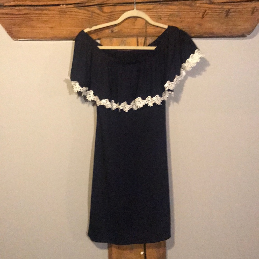 Navy off the shoulder dress